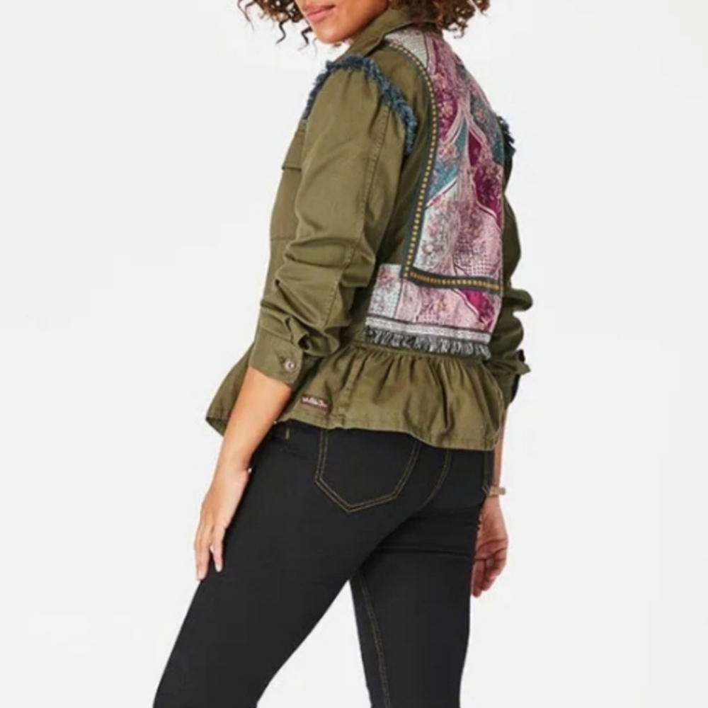 Matilda Jane - Olive/Army Green Letterman Jacket Patchwork Size L NWT
